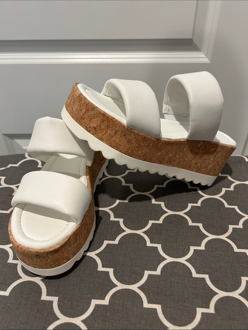 Xappeal White Cork Platform Slide Sandals